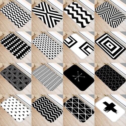 Doormat Kitchen Carpet Rubber Floor Mats Black White Geometric Nordic Classic Style Entrance Home Decor Rug Anti-Slip 48231