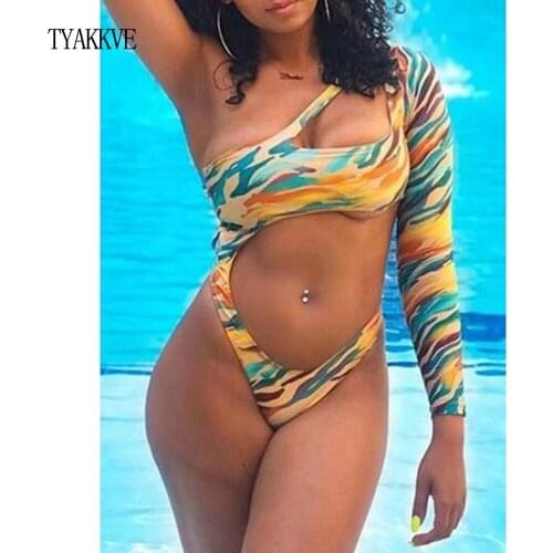 Long Sleeve Swimsuit One Piece Surf Swimwear Women Thong Cutout Bodysuit Brazilian 2020 African Print Swimsuit High Cut Monokini