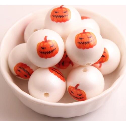 Kwoi Vita Custom Halloween 20MM 100pcs Chunky Acrylic Print Pumpkin Beads for Kids Necklace Jewelry