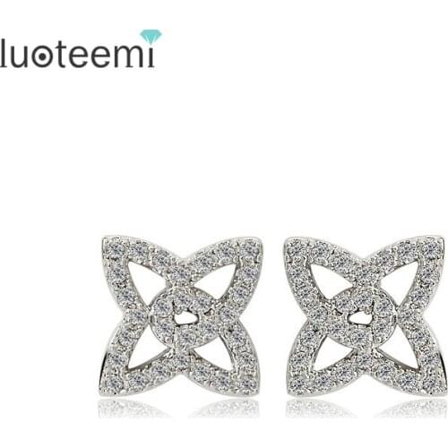 LUOTEEMI New Arrival High Quality Fashion Women Jewelry Gift Small Stud Earrings Tiny Cubic Zirconia Paved Factory Sale
