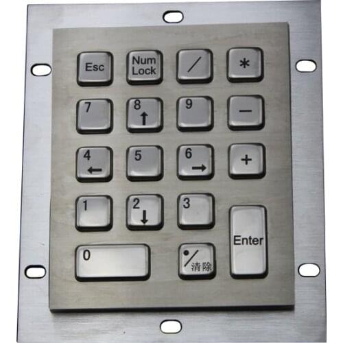 Metal computer keyboard with 18keys stainless steel keyboard washable keyboards vandal proof keypads silicone keyboards