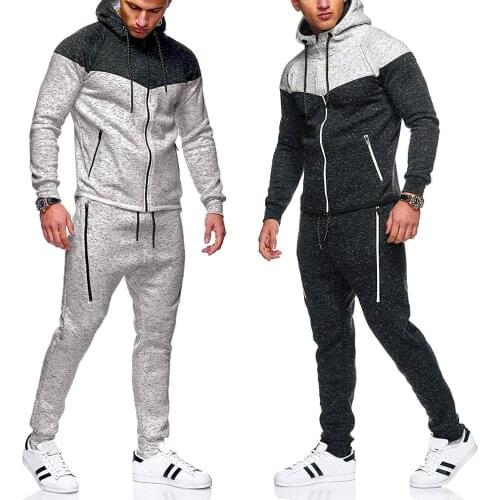 2020 Men Tracksuit Set Two Piece Set Patchwork Hoodies and pants Casual Sporting Suits Joggers Male Jogging Suits Grey Sweatsuit
