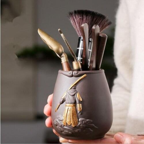 Sun wukong tea ceremony six gentlemen set copper tea clips teacups set ebony kung fu tea set accessories