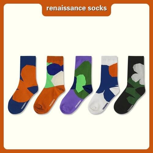 Happy Socks Cotton Art Flower Harajuku Socks funny socks Women fashions Men Socks Happy Street Hip Hop Colorful winter sock Crew