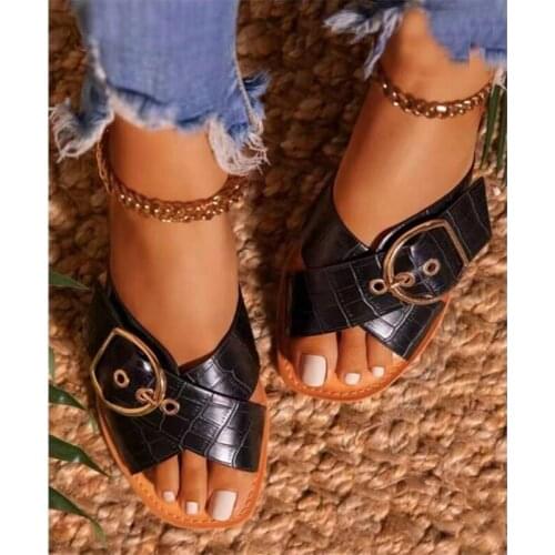 2021 Summer New Fashion Sexy Cross Hollow Outdoor Female Slippers Square Toe Open Toe Plus Size