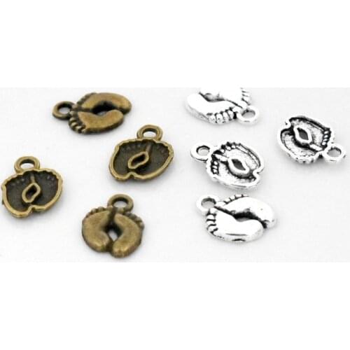 NEW Charms,14x10mm 30pcs/Lot Two Colors Plated Cute Foot Pendants For Making DIY Handmade Jewelry