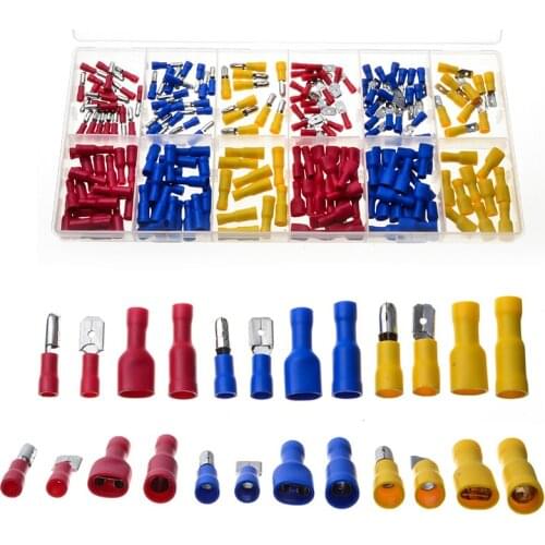 200Pcs PVC Cold Press Crimp Terminals Electrical Insulated Connectors Bullet Spade Male Female Terminator Marine Automotive Set