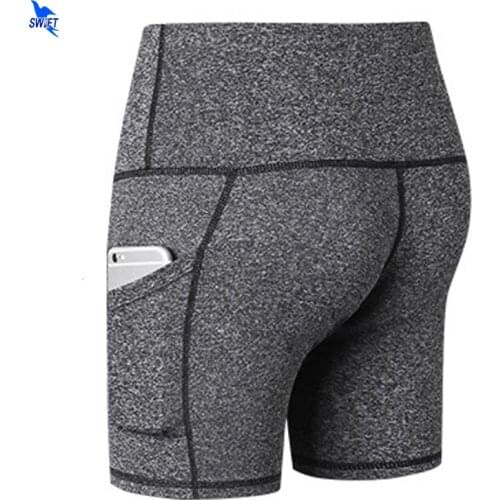 Solid High Waist Running Shorts Women Gym Fitness Clothing Pockets Sweat Yoga Shorts Female Athletic Short Sport Tights Leggings