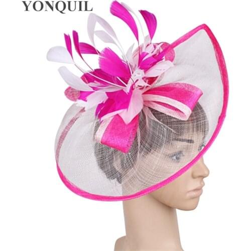Formal Dress Cocktail Hat Sinamay Hot Pink And White Fascinator Hair Accessories Occasion Wedding Hat Elegant Ladies Headdress