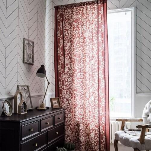 1.5M Width Orange Printing Curtain Imitation Cotton Linen Village Style Kitchen Curtain Bay Window Curtain Home Decoration
