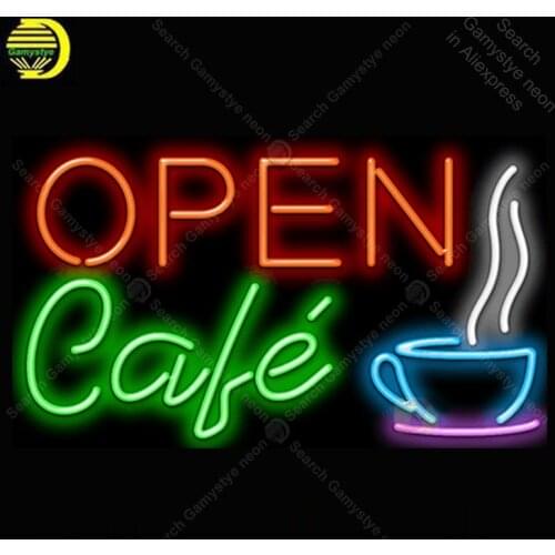 Open Cafe Neon Light Sign Glass Tube Neon Bulbs Sign Business Decor Coffee Room Neon board Sign lamps anuncio luminoso Atarii