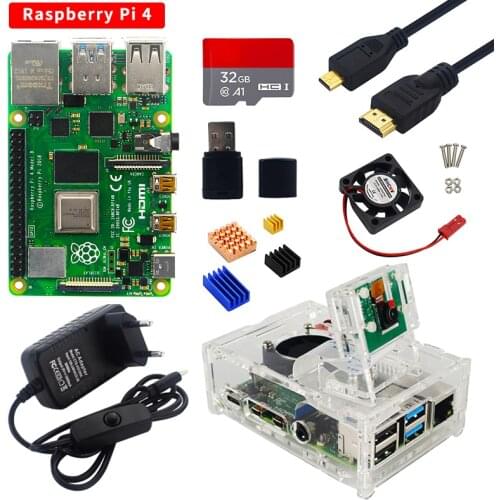 Raspberry Pi 4 Kit 2GB 4GB 8GB RAM Board+ 5MP Camera+ Acrylic Case+ Power Supply+ SD Card+ Heat Sinks for Raspberry Pi 4 Model B