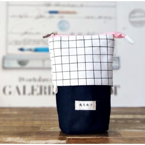Stand Up Pencil Holder Telescopic Pencil Case Pen Box Stationery Pouch Bag Canvas Portable Zipper Closure Pen Organizer School