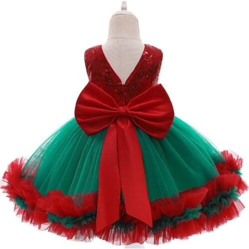 Toddler christmas outfit tutu kid dress for girl 2020 baby girl dress boutique kids clothing bow sequins child birthday dress