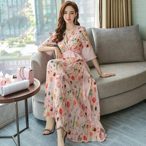 Silk 2020 Women 200% Summer Floral Beach Boho Elegant Long Maxi Dress Party Vestidos Mujer ZS97A KJ5484