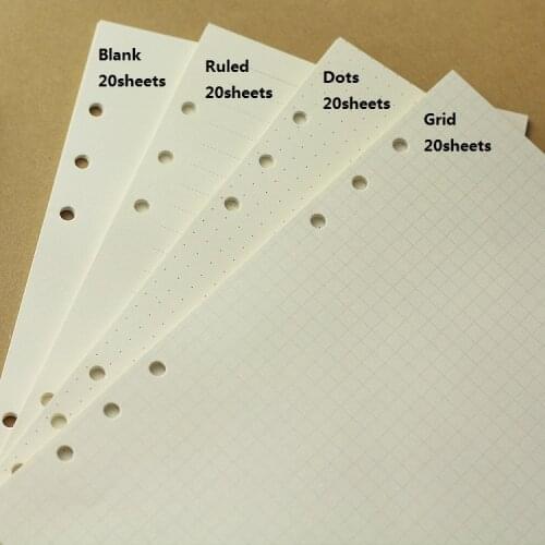 A5 A6 Spiral Paper Set, A5 A6 6holes 80sheets Loose Leaf Notebook Refill Papers, diy diary accessory filler