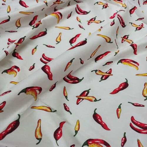 50x70cm White Red Pepper Printed 100% Cotton Poplin Fabric Patchwork Cloth Dress Tilda Cloth Patchwork fabric Home Decor