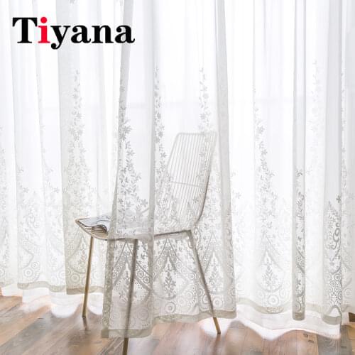 White Luxury Sheer Curtain for Living Room Flocking Tulle Curtain for Bedroom Partition Drape Yarn Balcony Fabric JK005Y