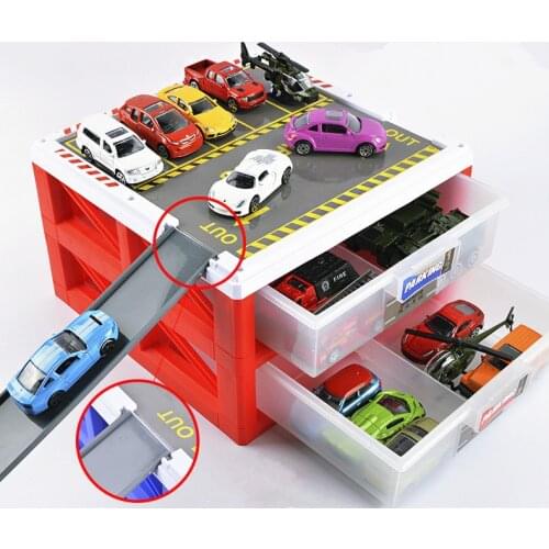 [Funny] Car parking lot storage box Alloy Luxury Mini car model Car Carport Garage toy Collection model kids child baby gift