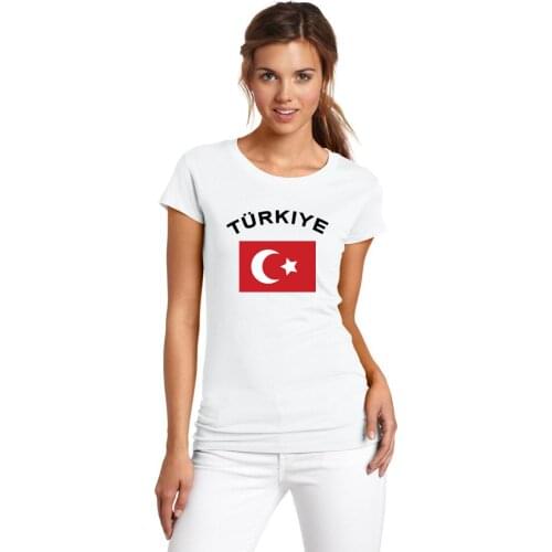 BLWHSA Turkey Women Fans Cheer 100% Cotton T Shirt Fashion O-neck White Color National Flag Summer T-shirt For Women
