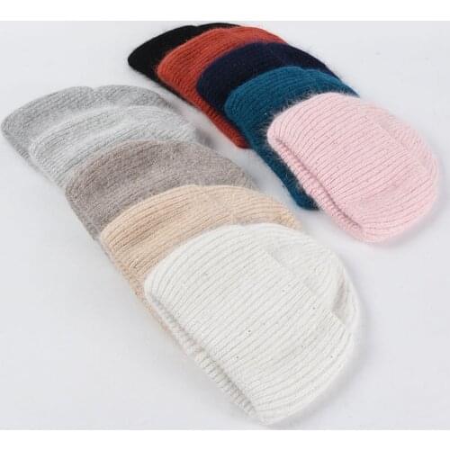 Lady Hat Winter Beanie Angora Warm Autumn Wide Brim With Sequins Outdoor Skiing Sports Accessory For Teenagers