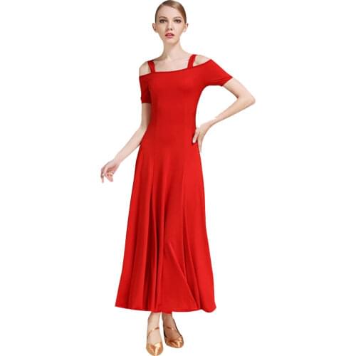 Short Sleeve Pure Color Ballroom Dance Dresses Women Mordern Waltz Ballroom Practice/ Competition Dress Girls Standard Costumes