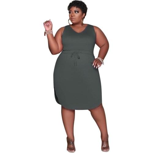 Plus Size Sleeveless Dress Round Neck Summer Outfit Formal One Piece Set for Woman Tredndy Wholesale Dropshipping