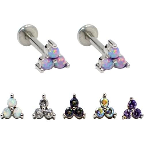 1Pc Surgical steel Flower Labret Lip Ring Zircon Anodized Internally Threaded Prong Gem Monroe 16G Tragus Helix Ear Piercing