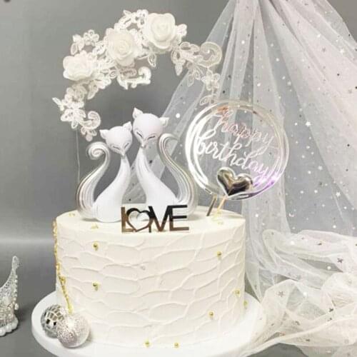 1PCS Love Fox Cake Topper Home Ornament for Wedding Party Baby Shower Birthday Supplies DIY Cake Decoration