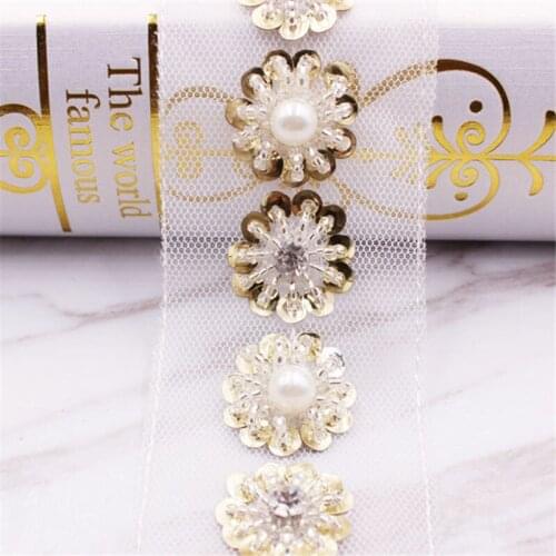 10 yards mesh handwork black gold sequins beaded lace trim Evening dress decoration lace tape trim