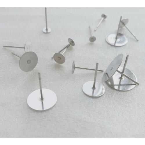 100pcs/lot 3/4/5/6/8/10/12mm Stainless Steel Blank Post Earring Studs Pins Flat Round Tray Base Ear Jewelry Findings