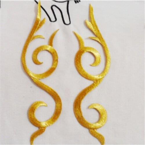 16Pairs Gold 3X10cm Baroque Garments Lace Applique Flower Floral Motif Venise Venice Lace Applique DIY Accessory BD0150