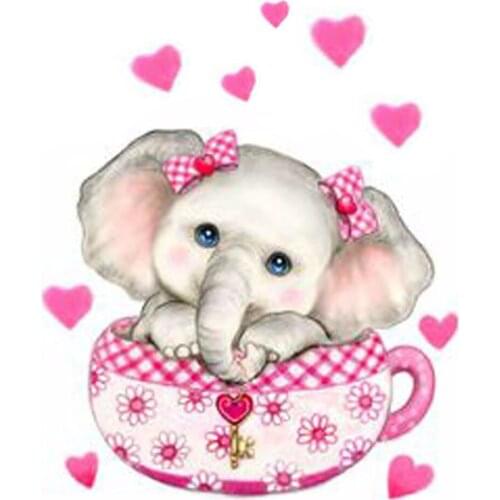 3D DIY Diamond Embroidery Elephant Full Diamond Painting Cross Stitch Cute Pink Elephant Needlework Home Decorative