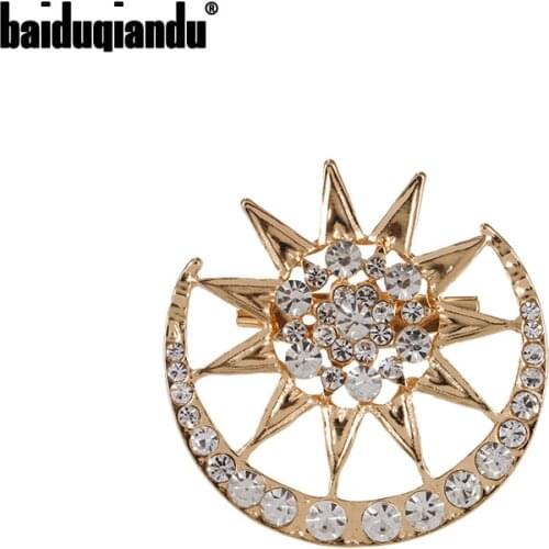 Baiduqiandu New Arrival Rhinestones Star and Moon Brooches for Women or Men