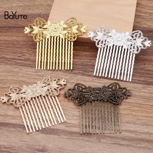 BoYuTe (10 Pieces/Lot) 74*64MM Metal Brass Filigree Flower Hair Comb 13 Teeth Diy Bridal Hair Jewelry Handmade Materials