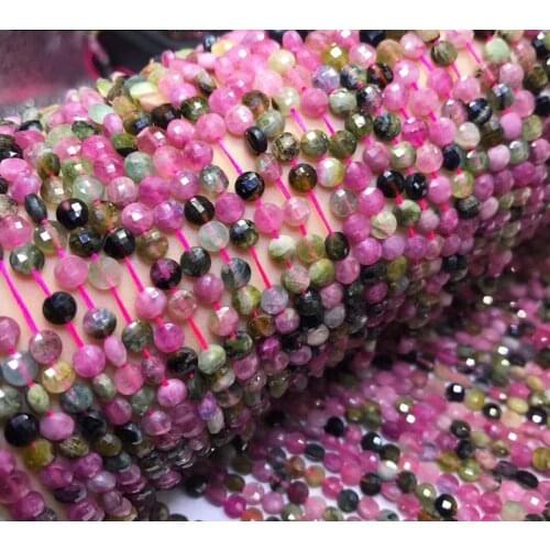 AAAA LOOSE BEADS Tourmaline coin faceted 3*4/5mm Wholesale for DIY jewelry necklace 36cm