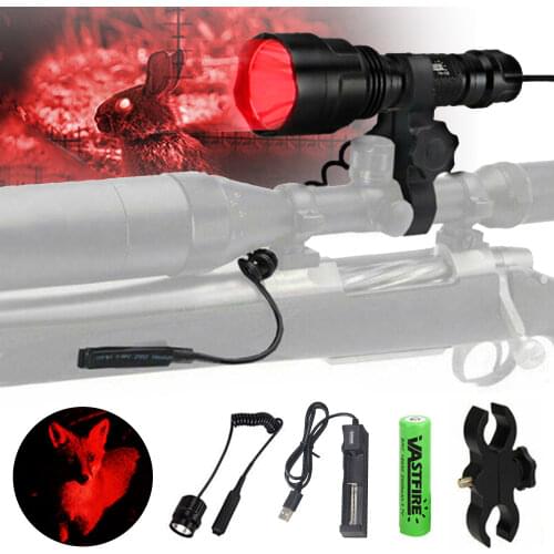 C8 4000 Lumens XM-L Q5 Led Weapon Gun Lights Red Tactical hunting Flashlight+Rifle Scope Airsoft Mount+ Switch+18650+USB Charger