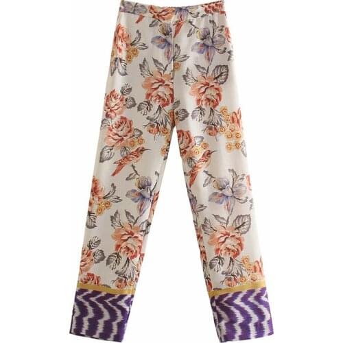 European and American autumn new leisure ethnic style plant flower printing high waist wide leg straight pants women dlzk212