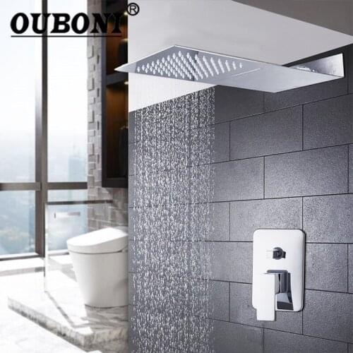 Chrome Brass Rainfall Shower Faucet Sets Shower Sprayer Top Ultra thin Shower Head Wall Mounted With Control Valve