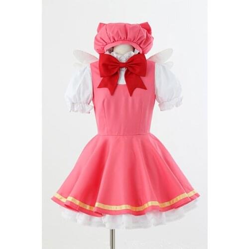 Cardcaptor Sakura Heroine KINOMOTO SAKURA Red Dress Cosplay Costume Custom dress+wing+hat