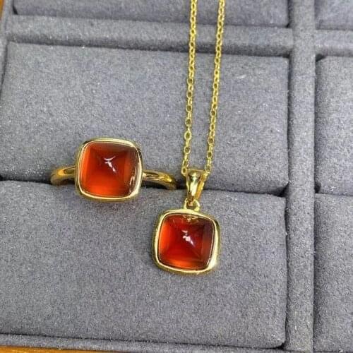 KJJEAXCMY Fine Jewelry 925 Sterling Silver Inlaid Natural Penta garnet womens noble elegant gem Ring Pendant suit support detec