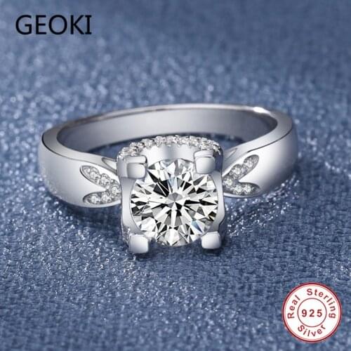 Geoki Passed Diamond Test 1 CT Perfect Cut Moissanite 4 Prongs Engagement Ring Women 925 Sterling Silver Diamond Party Rings