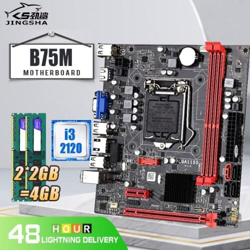 B75M Desktop Motherboard Set B75 LGA 1155 for i3 i5 i7 CPU with I3-2120 CPU and DDR3 2*2GB 4GB PC RAM 1333MHZ Motherboard Kit