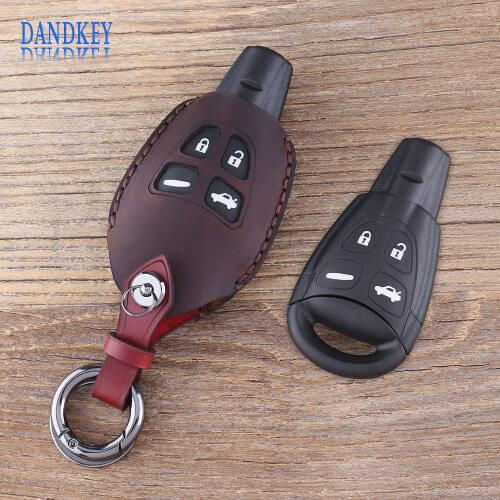 Dandkey Leather Key Case Car Styling 4 Button Key Fob Shell Case For SAAB 9-3 93 2003-2009 Keychain Key Cover