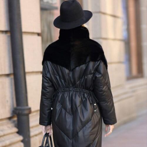 Genuine Leather Jacket Sheepskin Duck Down Winter Natural Mink Fur Coat Women Windbreaker SM8262 YY808