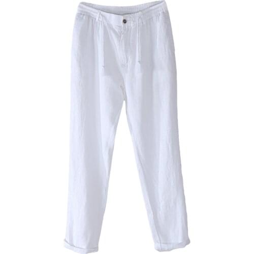 Suehaiwes brand linen long pants men casual fashion men trousers solid flax mens pants elastic loose trousers male pantalones