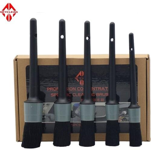 Set of 5 Car Cleaning Detail Brushes, Soft Hair Fiber Brushes For Air Gaps in Air Window