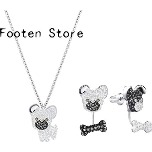 SWA Fashion Womens Jewelry Charm Ctu Black and White Puppy Style Jewelry Set Womens Earrings Necklaces Romantic Gift For Women