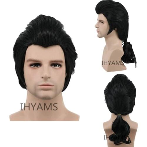 Beauty and the Beast Prince Gaston Wig Black Short Curly Wig Cosplay Halloween Role Play Synthetic Hair + Wig Cap