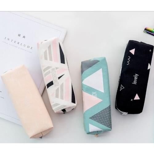 Kawaii Simple Geometry Korean Pencil Pen Case Students Pen Storage Bag School Girls Pencil Box Stationery Kids Birthday Gift